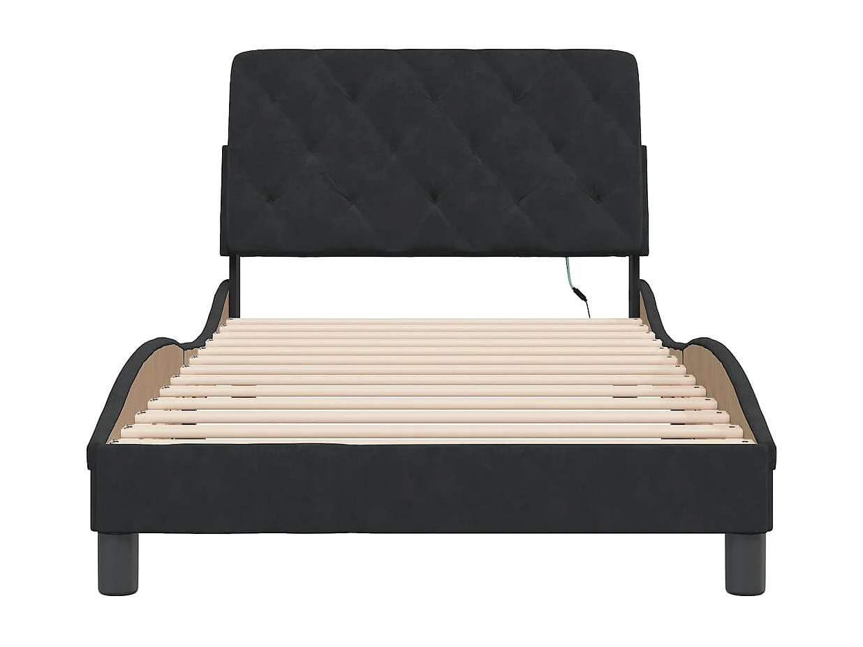 Lit simple | Lit adulte, enfant | Cadre de lit avec LED noir 100x200 cm velours