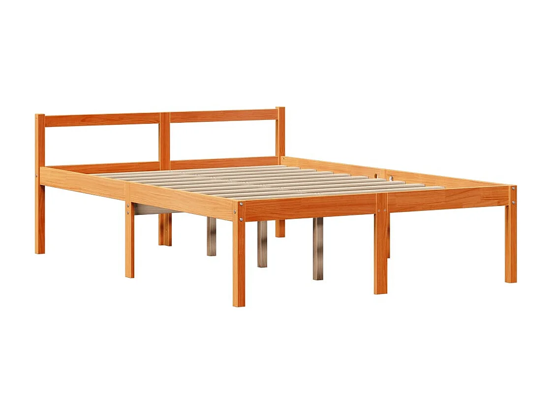 Letto per adulti | Letto matrimoniale | Giroletto con Testiera Marrone Cera 160x200 cm Massello Pino