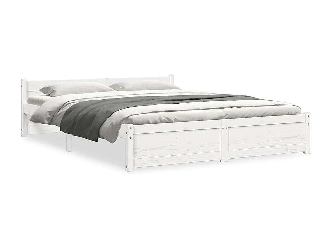 Lit double | Lit adulte | Cadre de lit blanc bois massif 135x190 cm