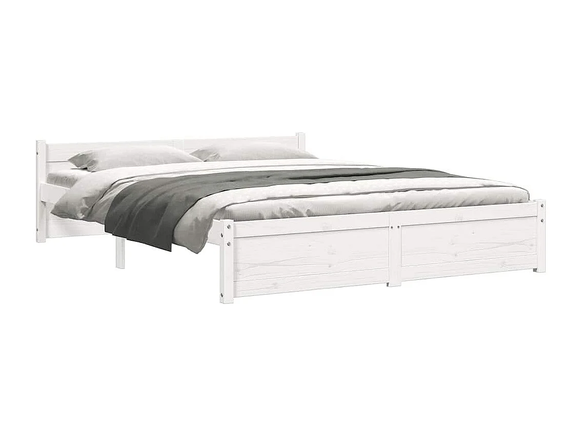 Lit double | Lit adulte | Cadre de lit blanc bois massif 135x190 cm