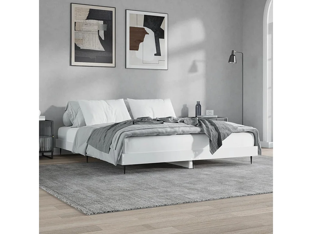 Lit simple | Lit adulte, enfant | Cadre de lit blanc 120x200 cm bois ingénierie