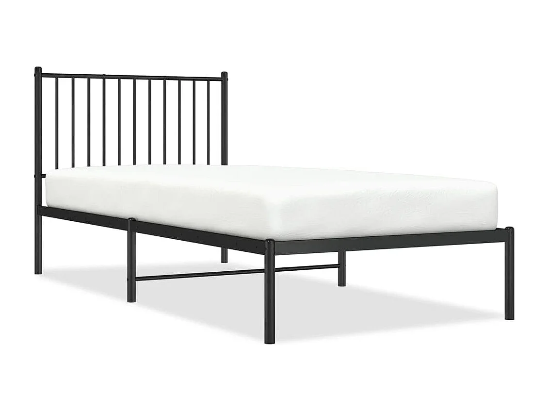 Lit simple | Lit adulte, enfant | Cadre de lit métal avec tête de lit noir 90x200 cm
