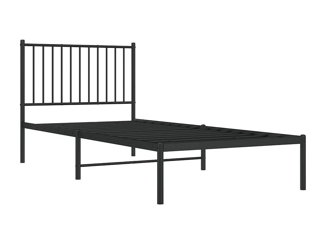 Lit simple | Lit adulte, enfant | Cadre de lit métal avec tête de lit noir 90x200 cm
