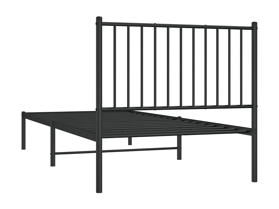 Lit simple | Lit adulte, enfant | Cadre de lit métal avec tête de lit noir 90x200 cm