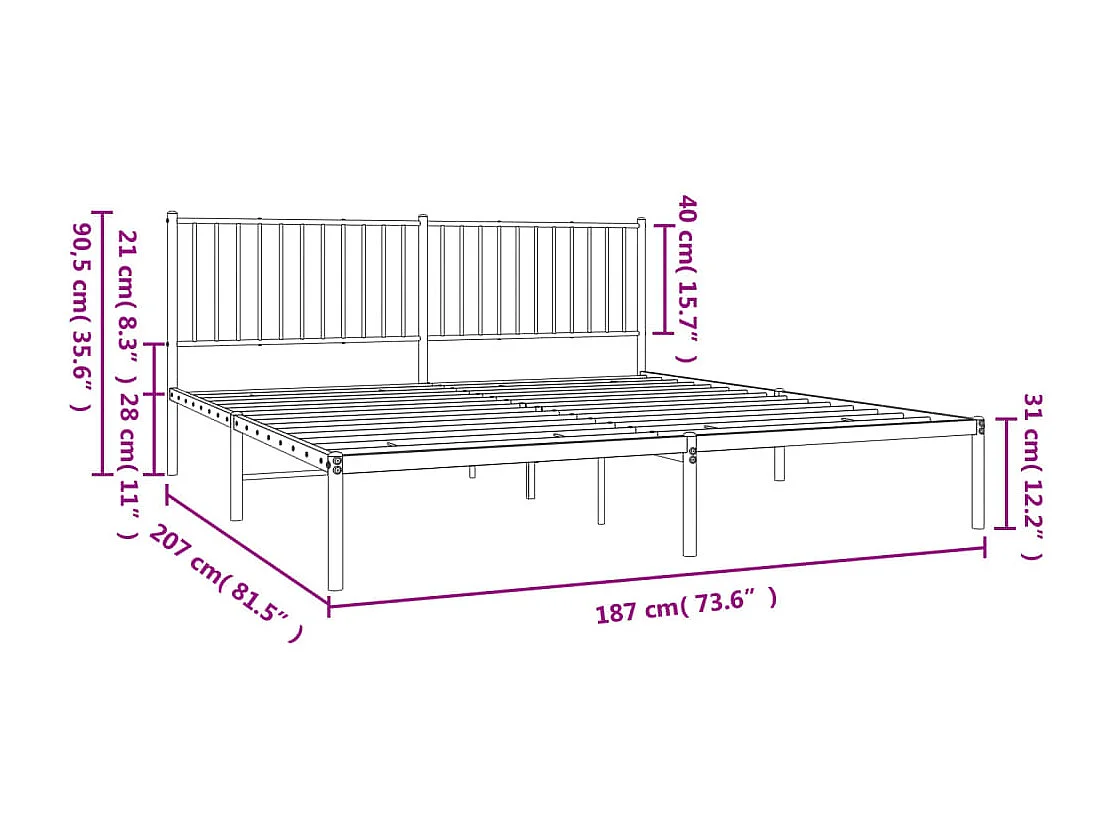 Lit double | Lit adulte | Cadre de lit métal et tête de lit noir 180x200 cm