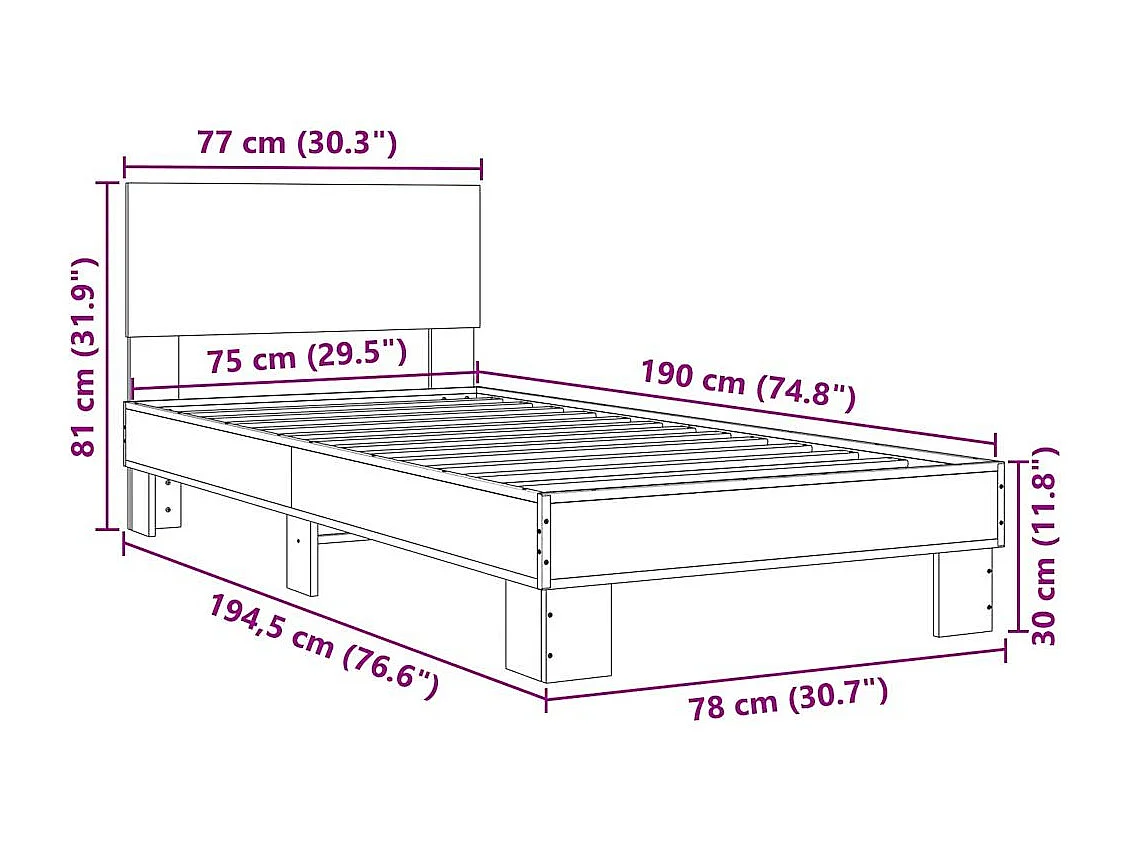 Lit simple | Lit adulte, enfant | Cadre de lit noir 75x190 cm