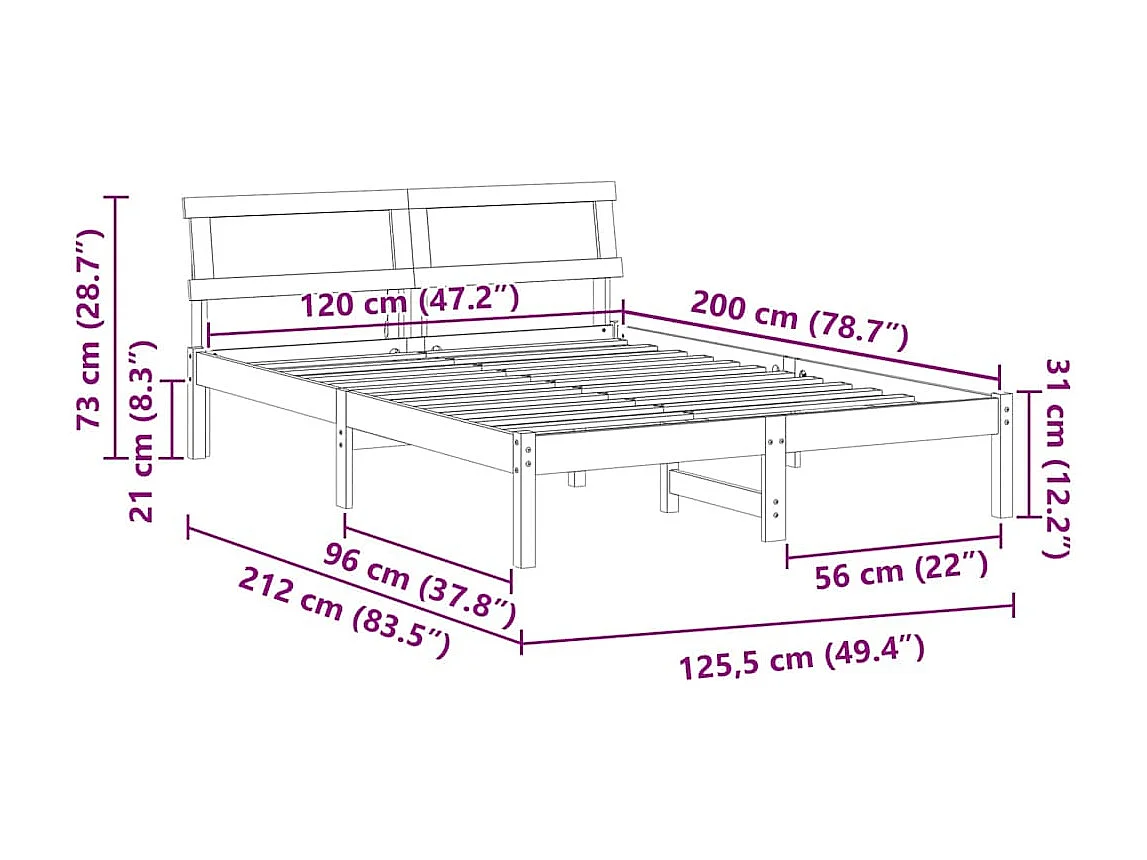 Lit simple | Lit adulte, enfant | Cadre de lit Blanc 120x200 cm Bois massif en pin
