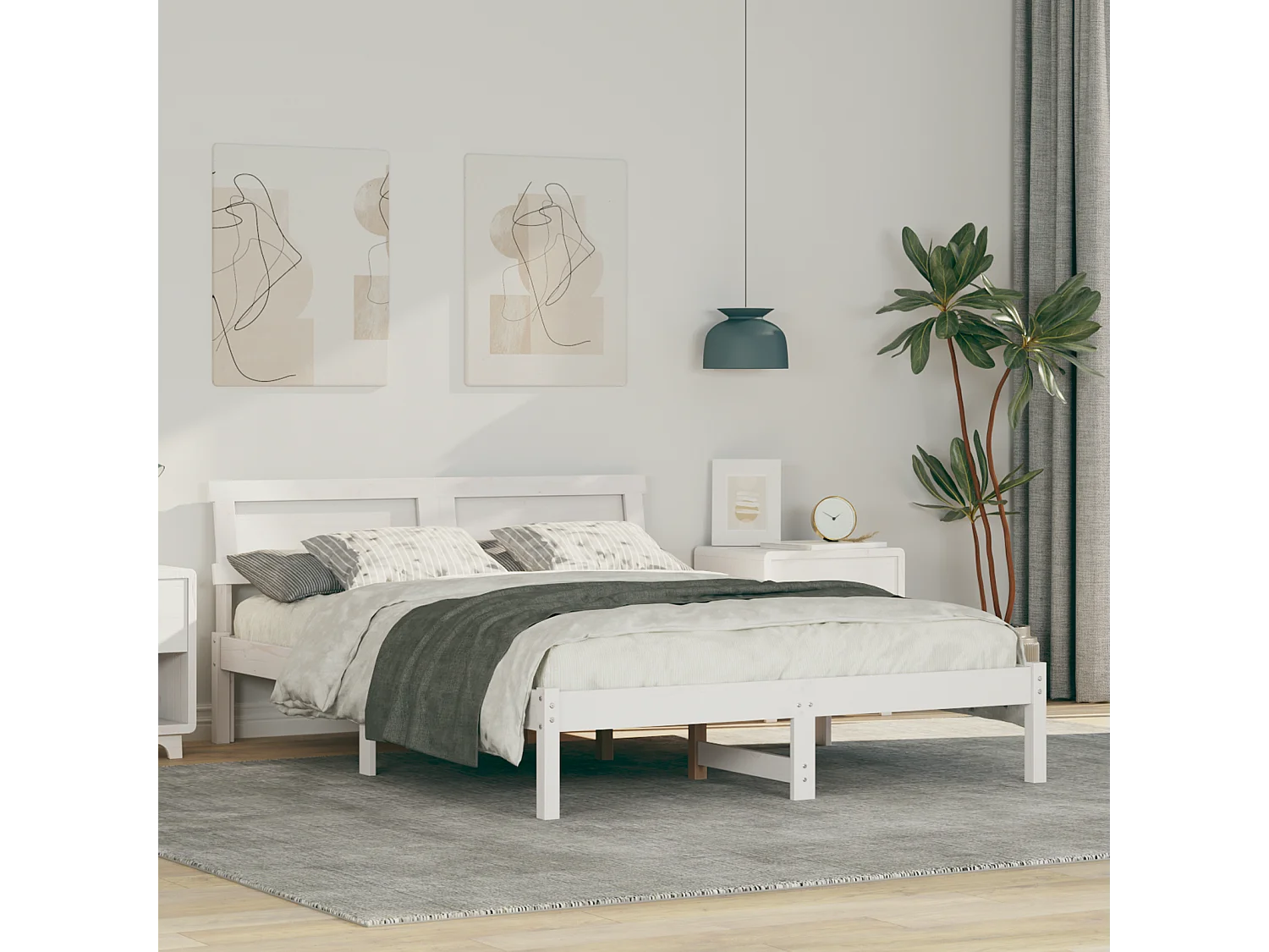 Lit simple | Lit adulte, enfant | Cadre de lit Blanc 120x200 cm Bois massif en pin