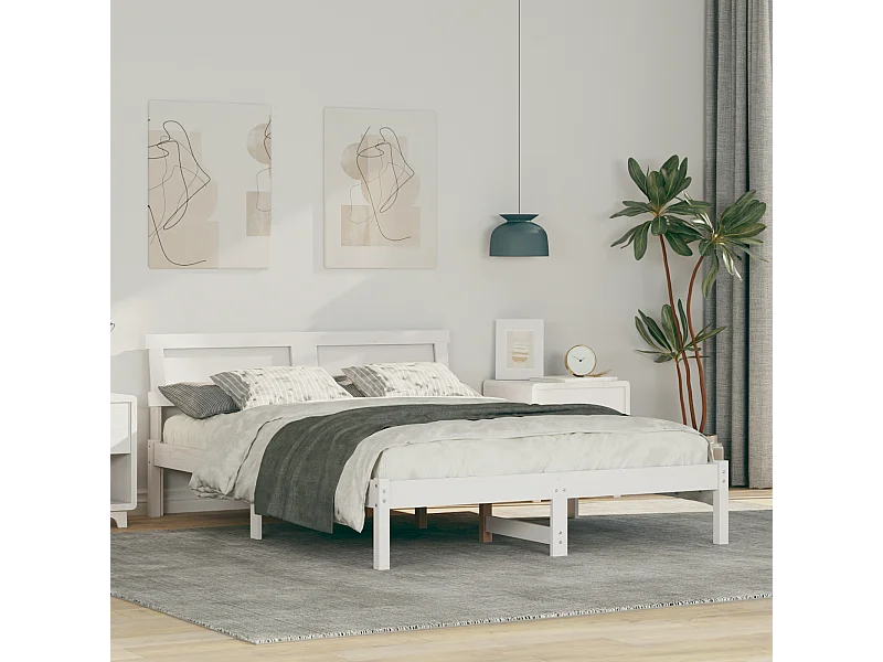 Lit simple | Lit adulte, enfant | Cadre de lit Blanc 120x200 cm Bois massif en pin