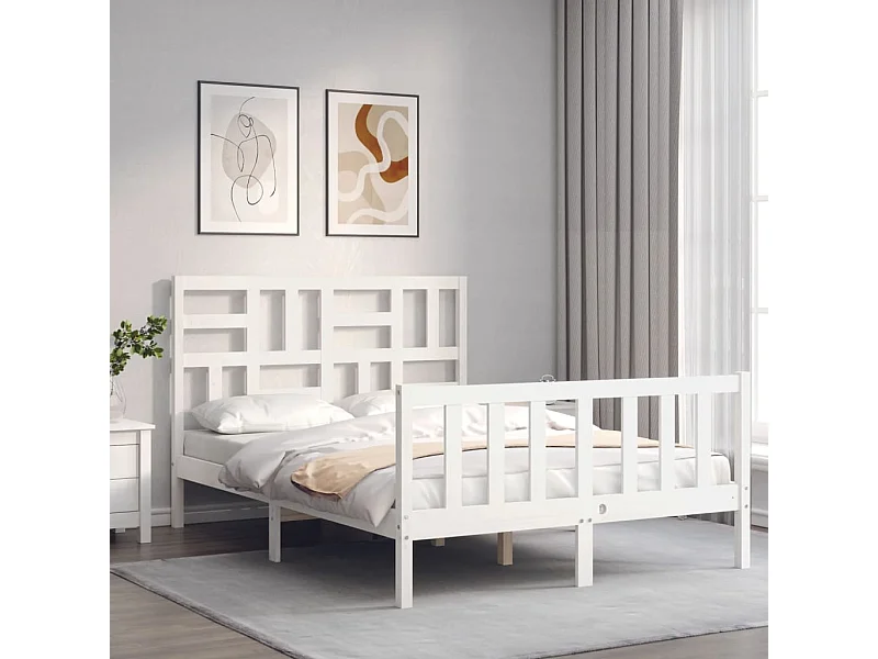 Lit simple | Lit adulte, enfant | Cadre de lit blanc bois de pin massif 120x190 cm