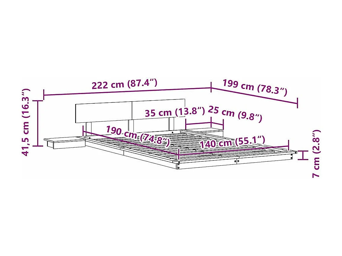 Letto matrimoniale | Giroletto | Struttura del letto Marrone 140x190 cm legno