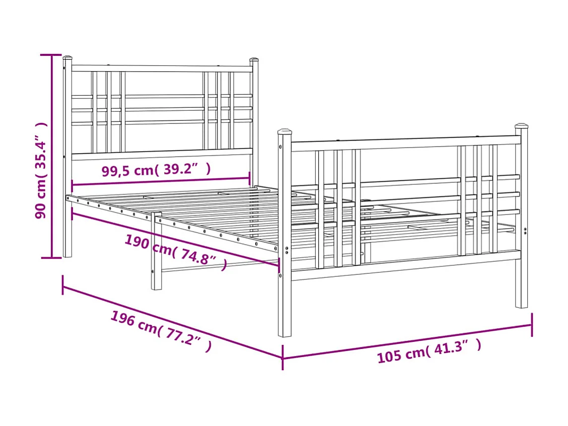 Lit simple | Lit adulte, enfant | Cadre de lit métal avec pied de lit noir 100x190cm