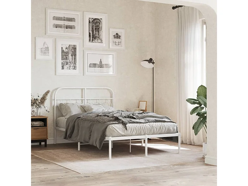 Lit simple | Lit adulte, enfant | Cadre de lit métal et tête de lit blanc 120x200 cm