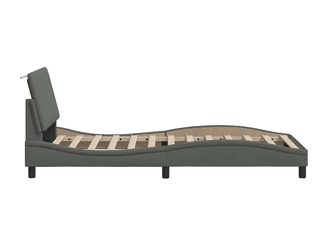 Lit simple | Lit adulte, enfant | Cadre de lit gris foncé 90x200 cm tissu