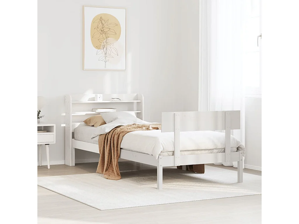 Letto per adulti | Letto singolo | Giroletto senza Materasso Bianco 100x200 cm Legno Massello Pino