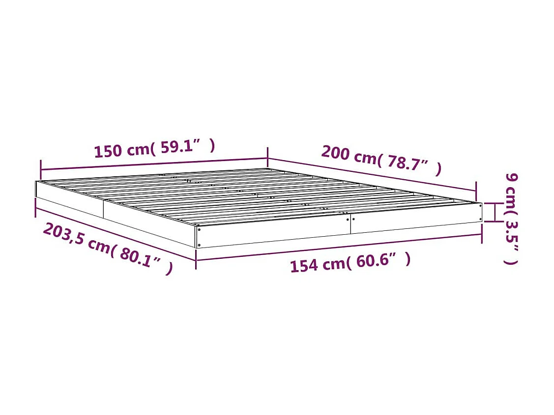 Lit double | Lit adulte | Cadre de lit 150x200 cm bois massif de pin