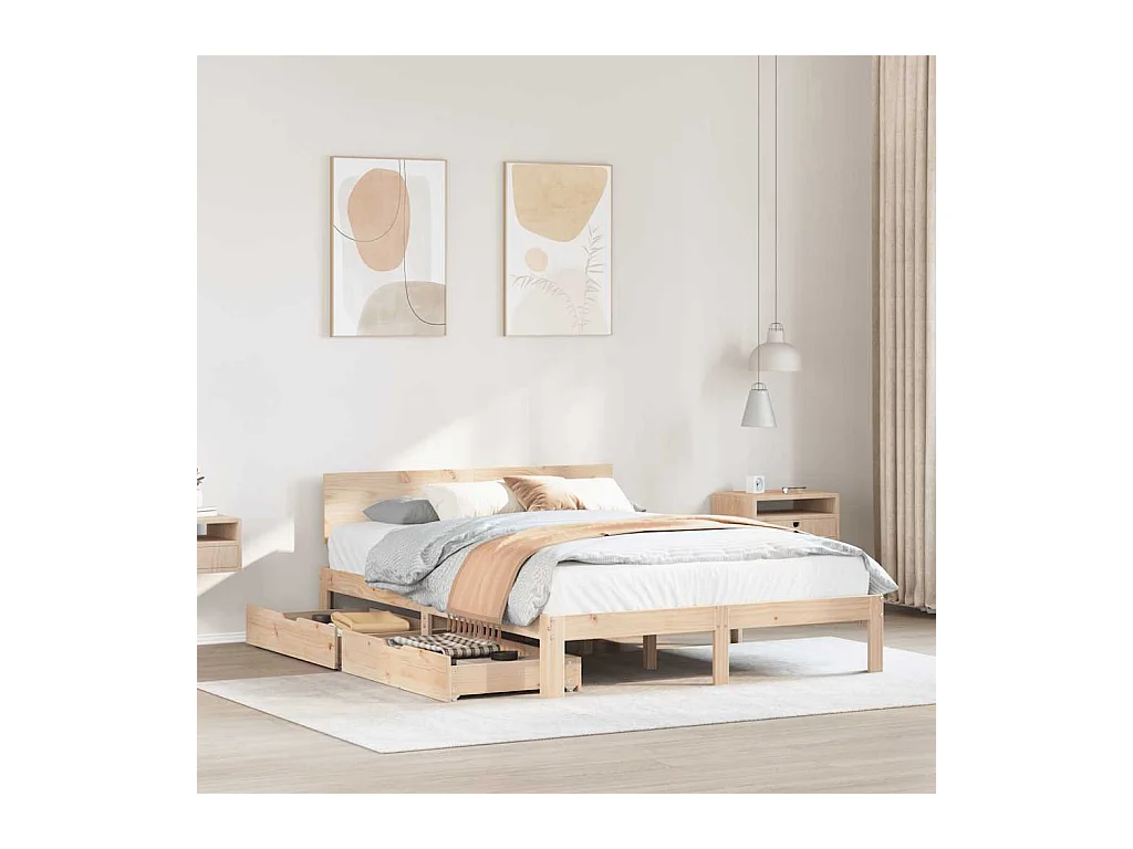 Letto per adulti | Letto singolo | Giroletto con Cassetti 120x190 cm in Legno Massello di Pino