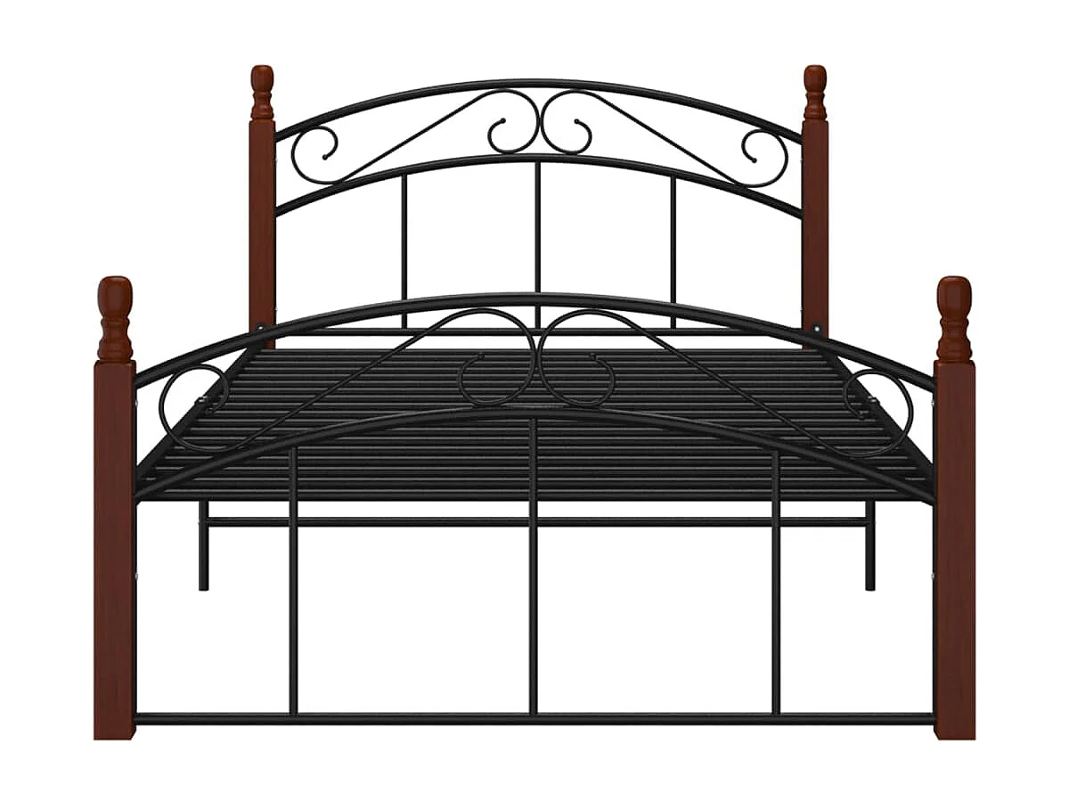 Lit simple | Lit adulte, enfant | Cadre de lit noir métal bois chêne 120x200 cm