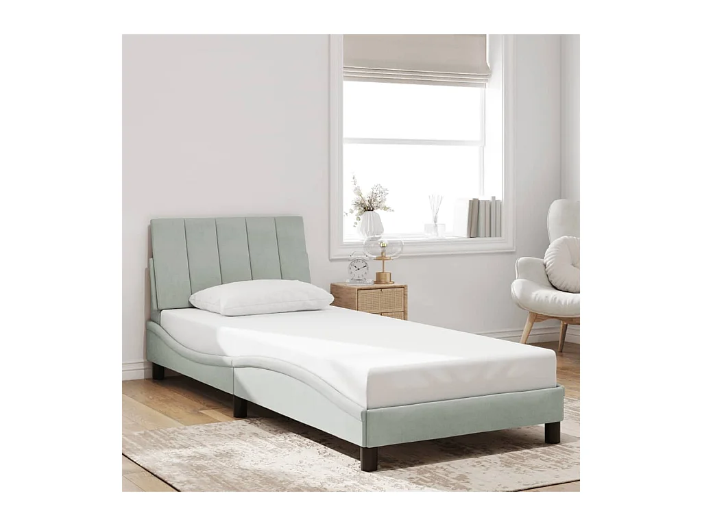 Lit simple | Lit adulte, enfant | Cadre de lit gris clair 90x190 cm velours