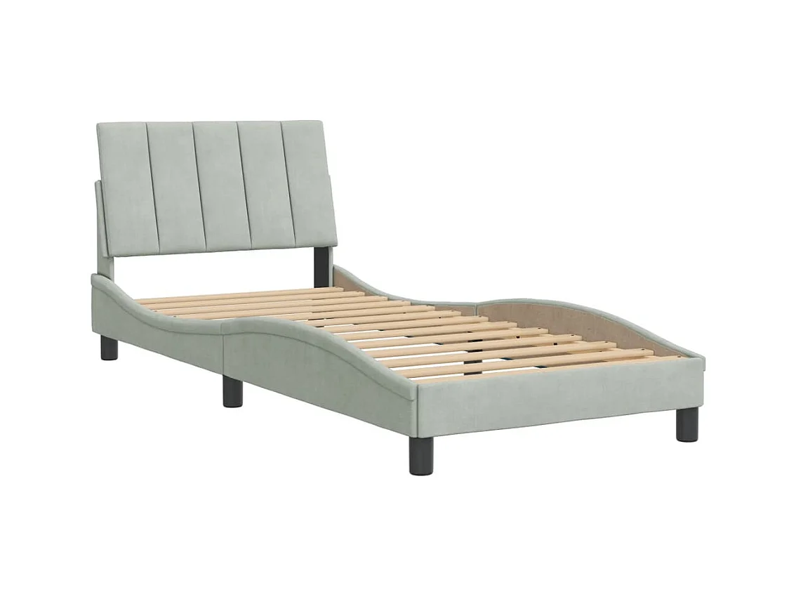 Lit simple | Lit adulte, enfant | Cadre de lit gris clair 90x190 cm velours