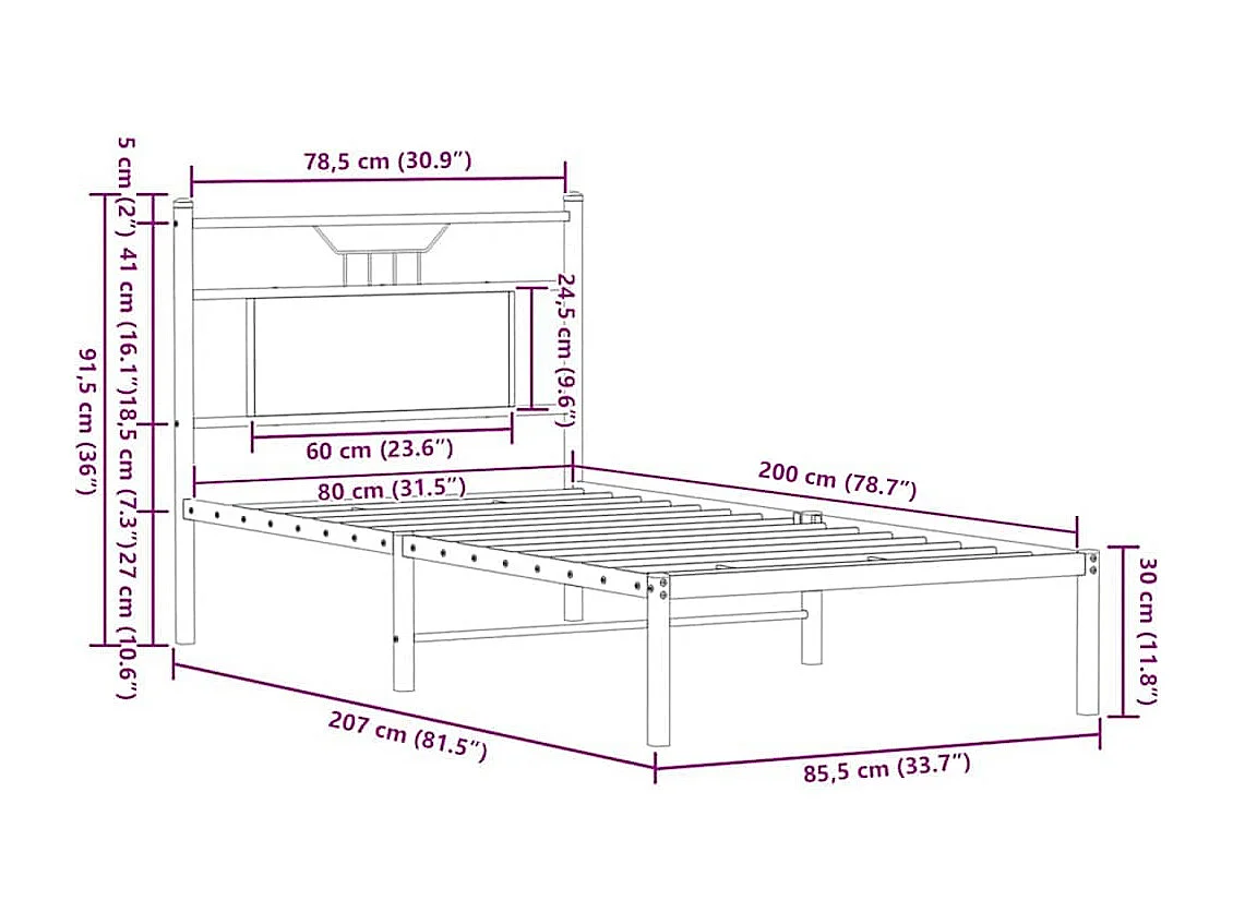 Letto per adulti | Letto singolo | Giroletto senza Materasso Rovere Marrone 80x200cm in Truciolato