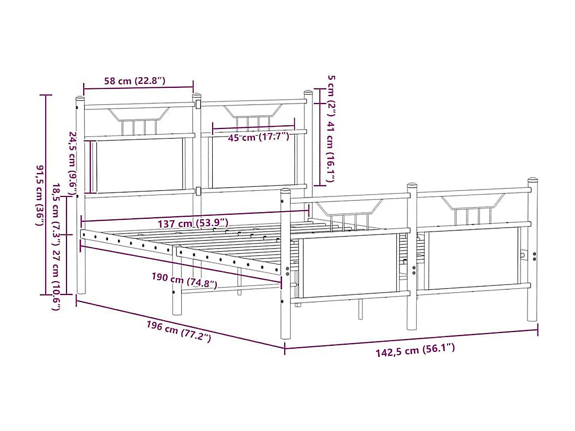 Lit double | Lit adulte | Cadre de lit chêne sonoma 137x190 cm