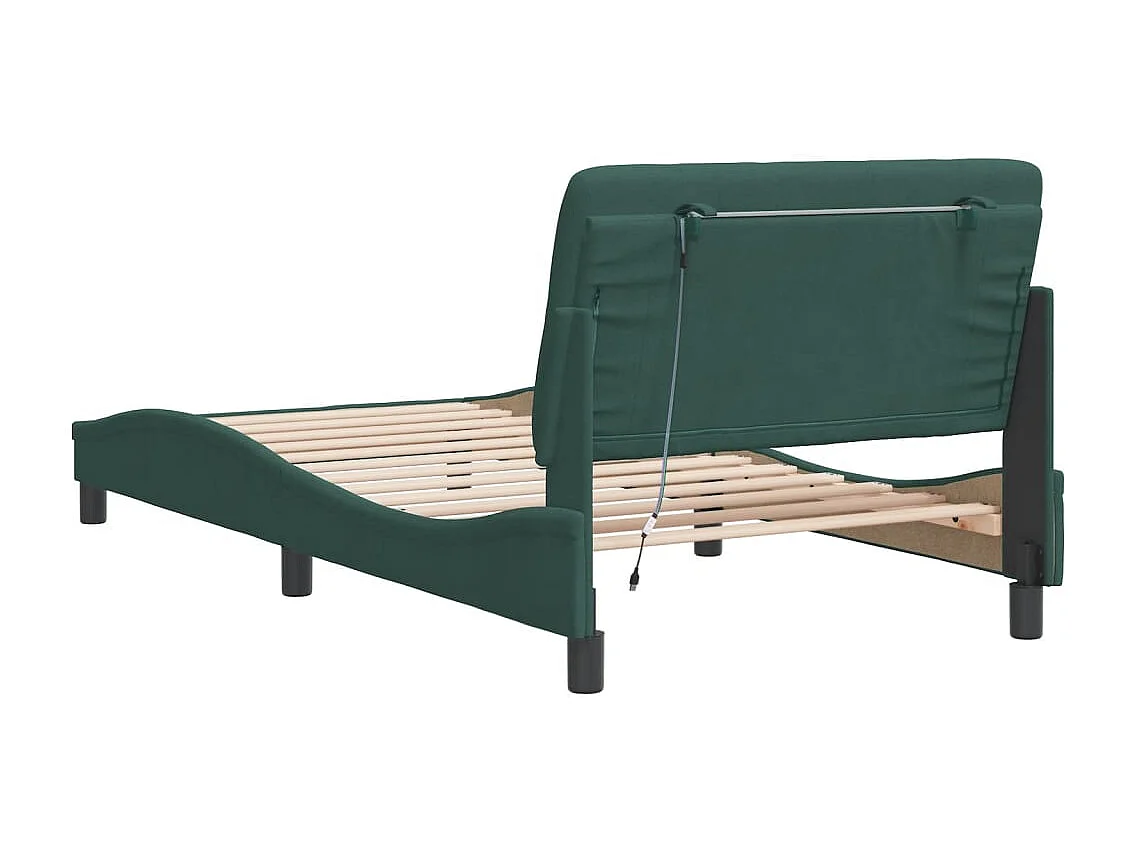 Lit simple | Lit adulte, enfant | Cadre de lit avec LED vert foncé 100x200cm velours