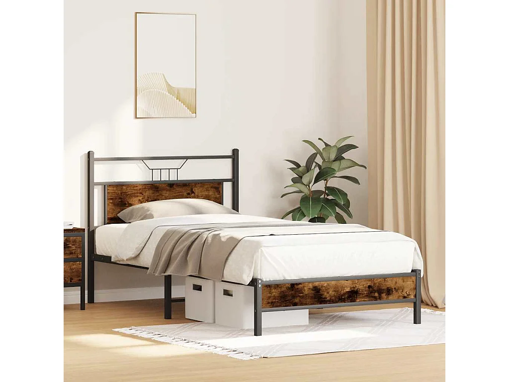 Letto per adulti | Letto singolo | Giroletto senza Materasso Rovere Fumo 107x203 cm in Truciolato