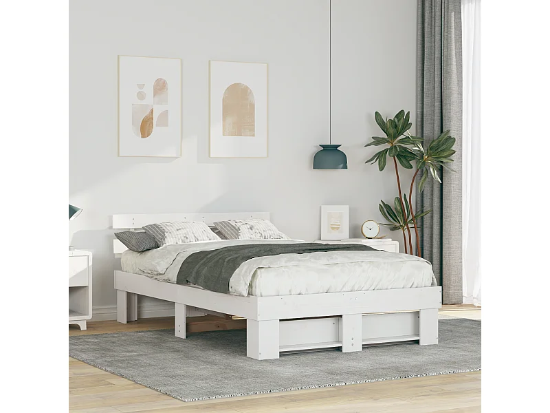 Lit simple | Lit adulte, enfant | Cadre de lit Blanc 120x190 cm Bois massif en pin
