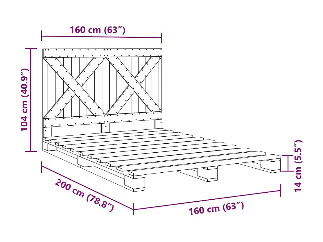 Lit double | Lit adulte | Cadre de lit avec tête de lit 160x200 cm
