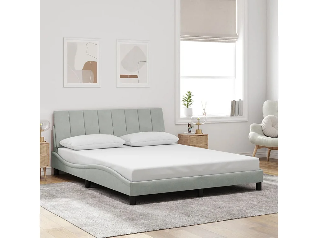 Letto per adulti | Letto matrimoniale | Giroletto senza Materasso Hanko Grigio Chiaro 160x200 cm Velluto