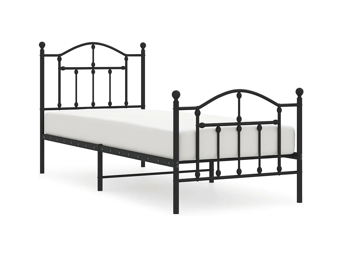 Lit simple | Lit adulte, enfant | Cadre de lit métal avec pied de lit noir 90x190 cm