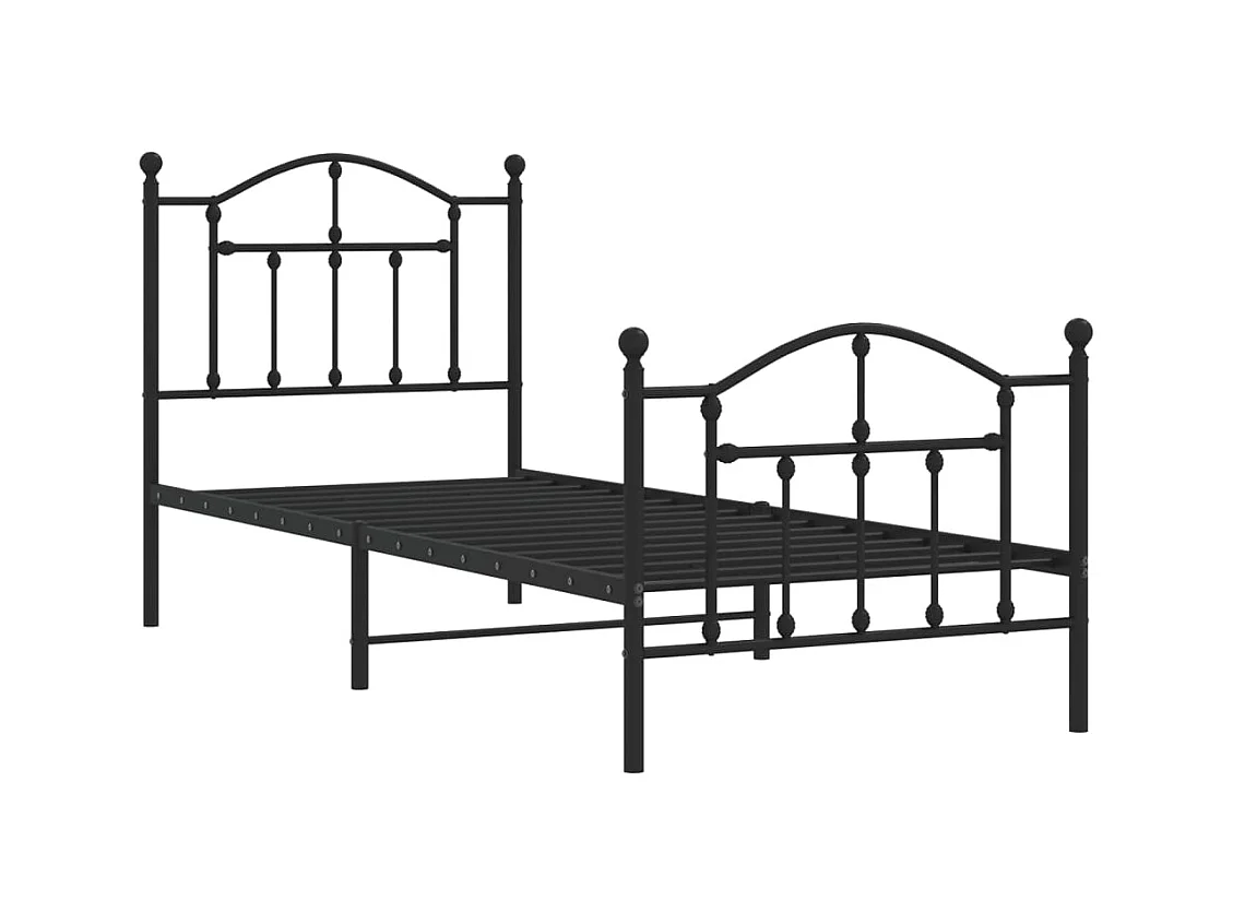 Lit simple | Lit adulte, enfant | Cadre de lit métal avec pied de lit noir 90x190 cm