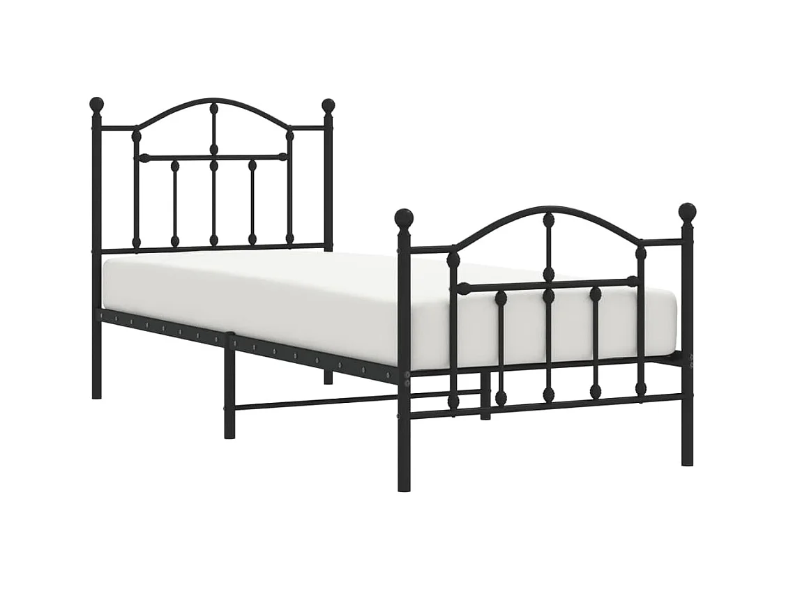 Lit simple | Lit adulte, enfant | Cadre de lit métal avec pied de lit noir 90x190 cm