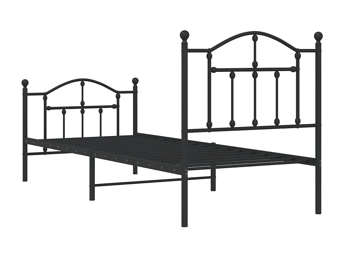 Lit simple | Lit adulte, enfant | Cadre de lit métal avec pied de lit noir 90x190 cm