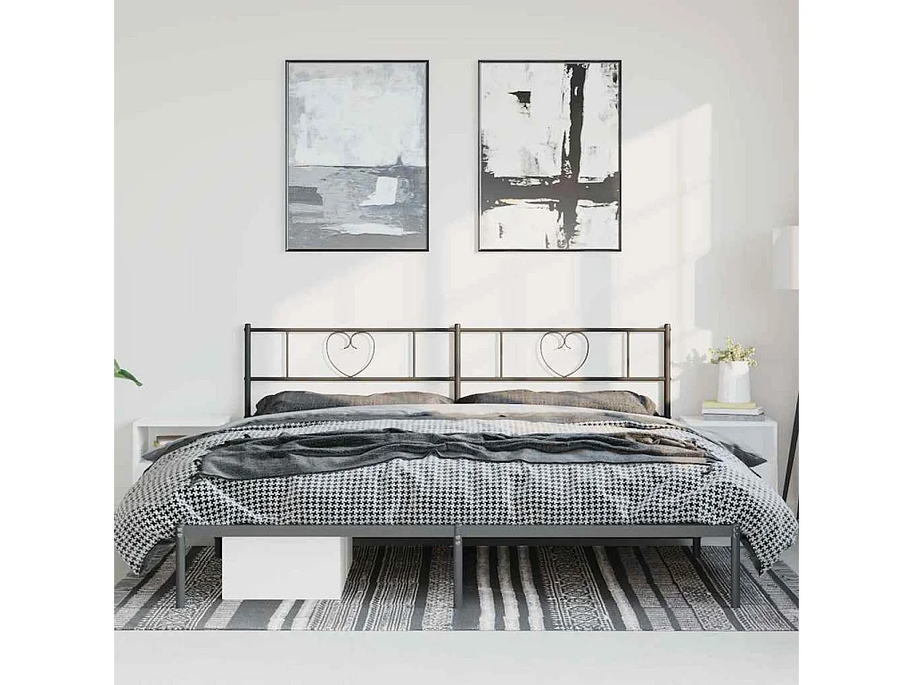 Lit double | Lit adulte | Cadre de lit métal avec tête de lit noir 183x213cm