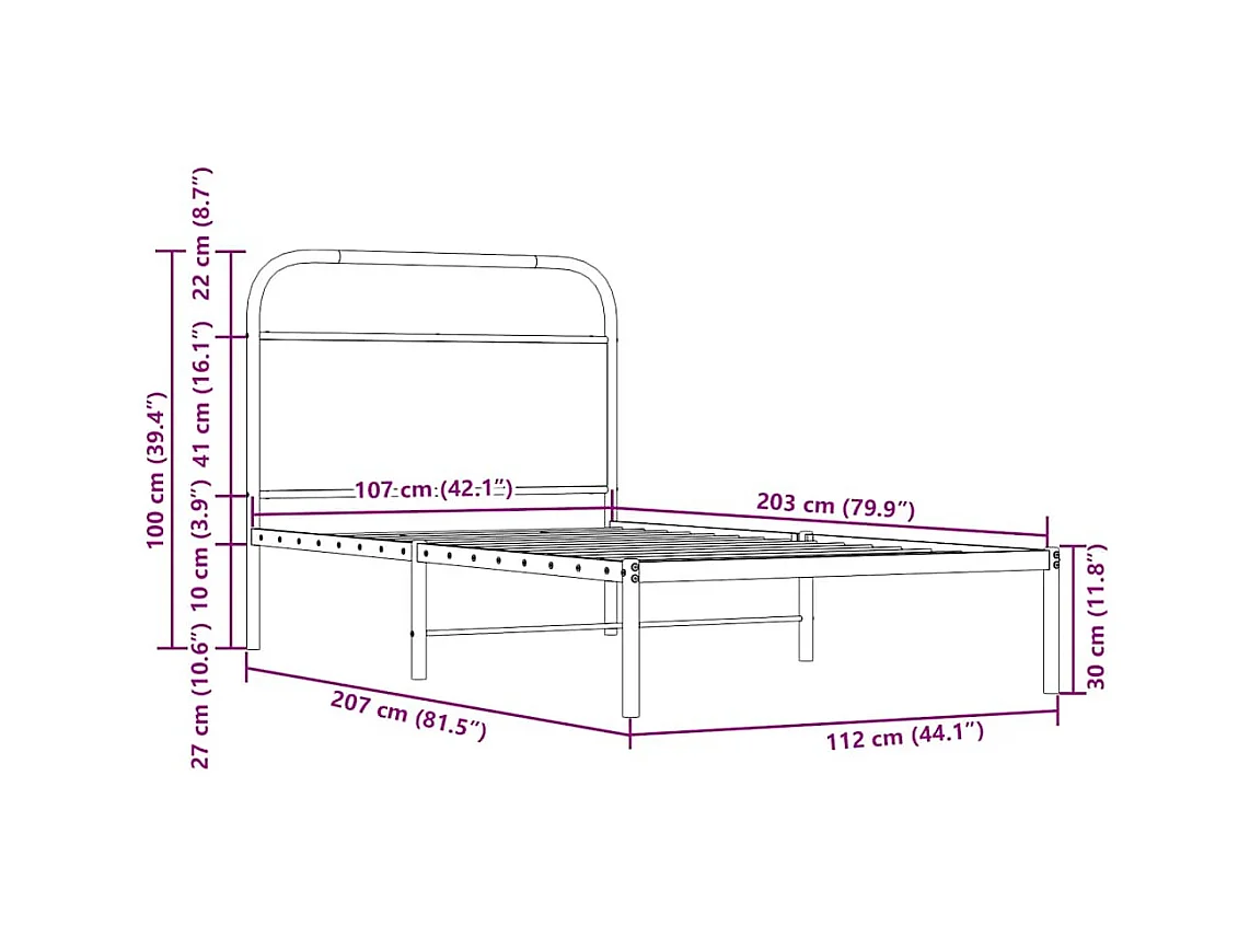 Letto per adulti | Letto singolo | Giroletto senza Materasso Rovere Fumo 107x203 cm in Truciolato