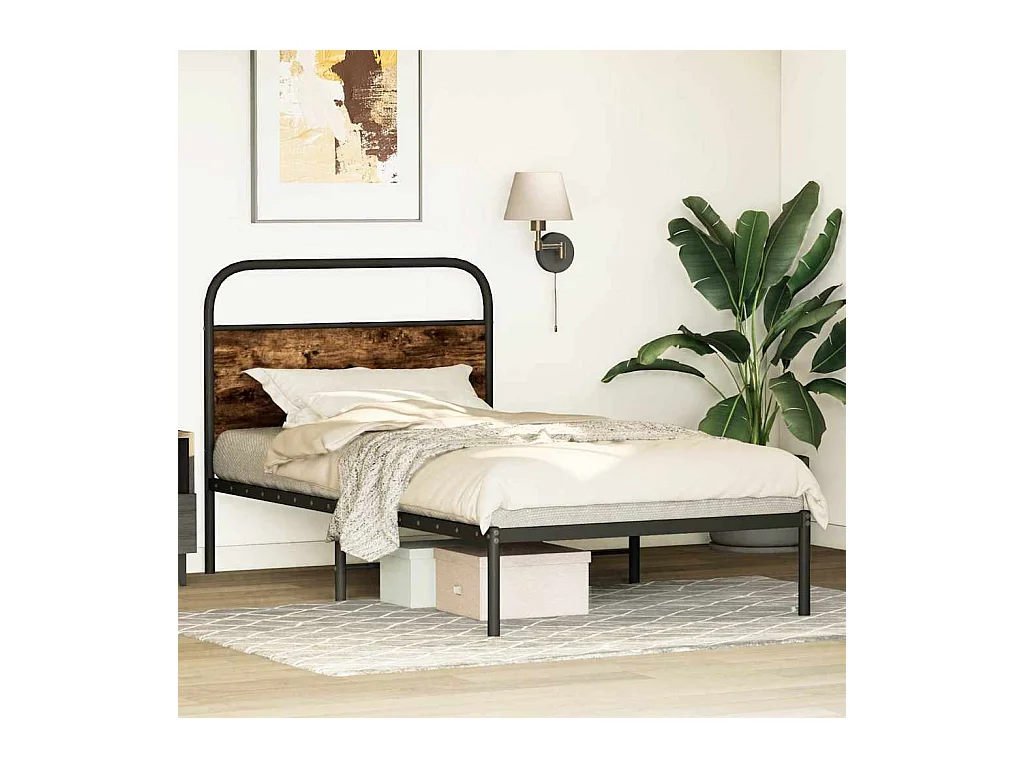 Letto per adulti | Letto singolo | Giroletto senza Materasso Rovere Fumo 107x203 cm in Truciolato