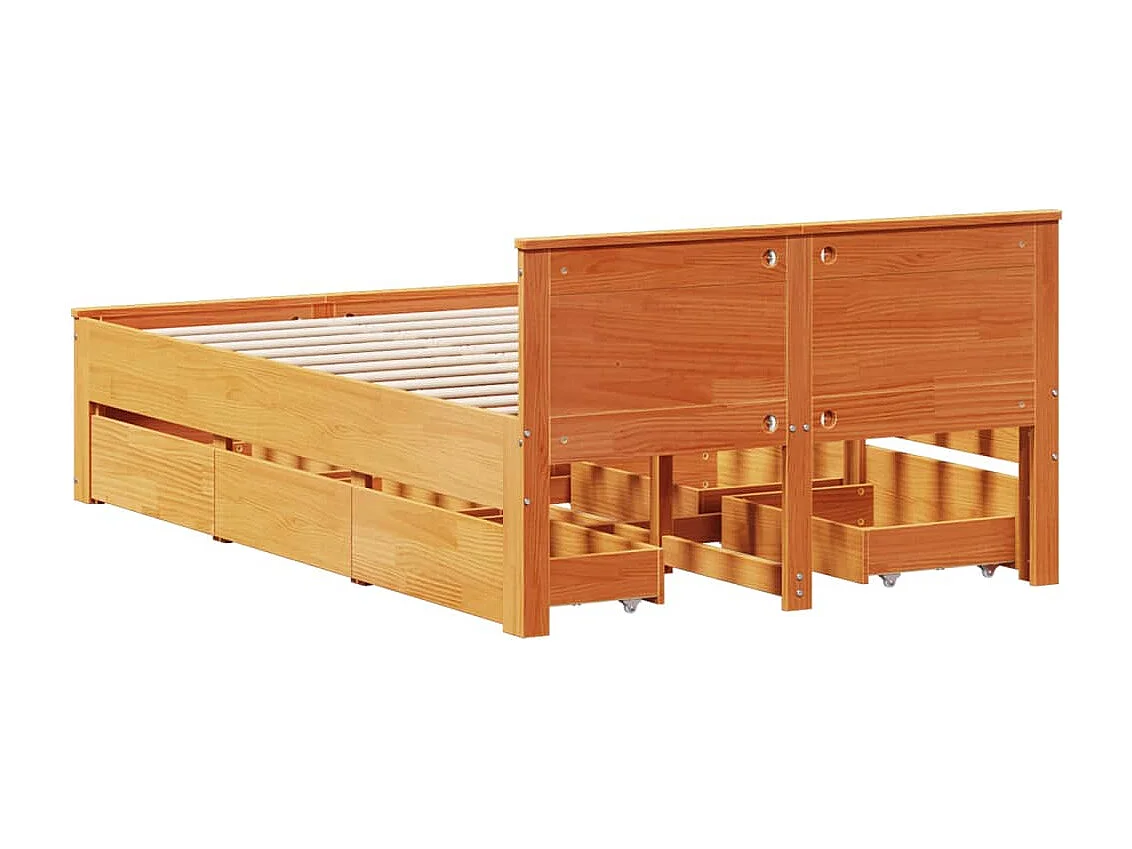 Lit simple | Lit adulte, enfant | Cadre de lit avec tête de lit brun cire 120x200 cm