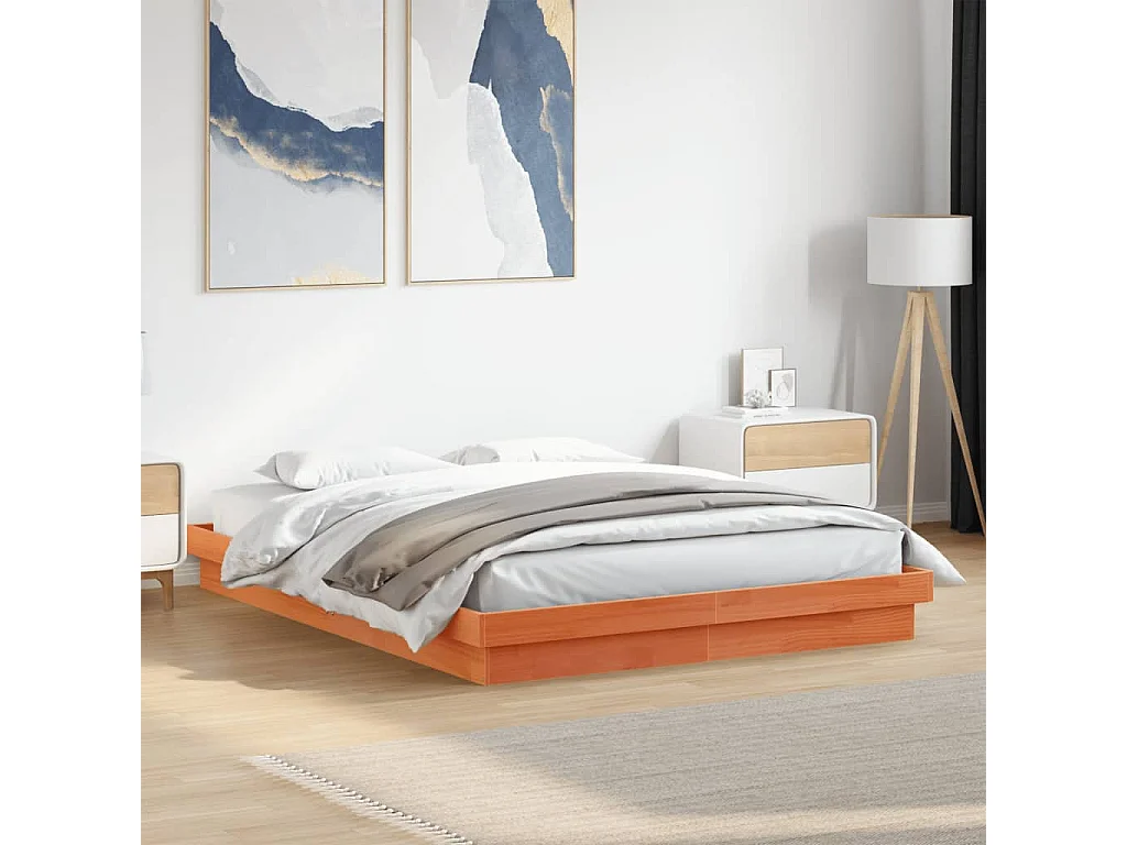 Lit double | Lit adulte | Cadre de lit à LED 160x200 cm bois massif