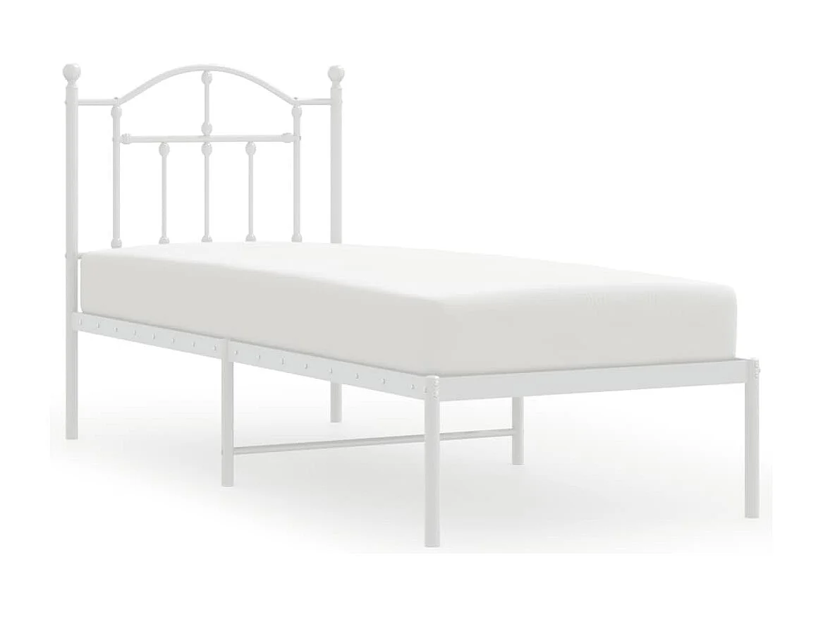 Lit simple | Lit adulte, enfant | Cadre de lit métal avec tête de lit blanc 75x190cm
