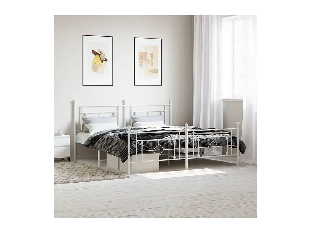 Lit double | Lit adulte | Cadre de lit métal et pied de lit blanc 183x213 cm