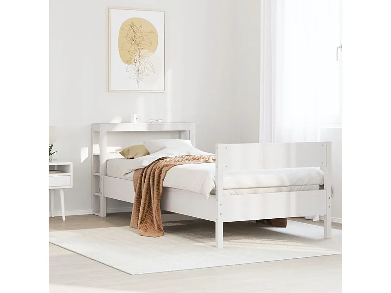 Lit simple | Lit adulte, enfant | Cadre de lit blanc 90x190 cm bois de pin massif