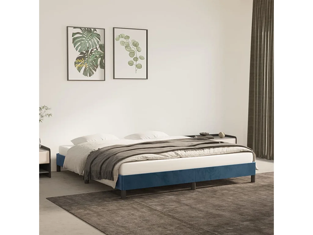 Lit double | Lit adulte | Cadre de lit bleu foncé 180x200 cm velours