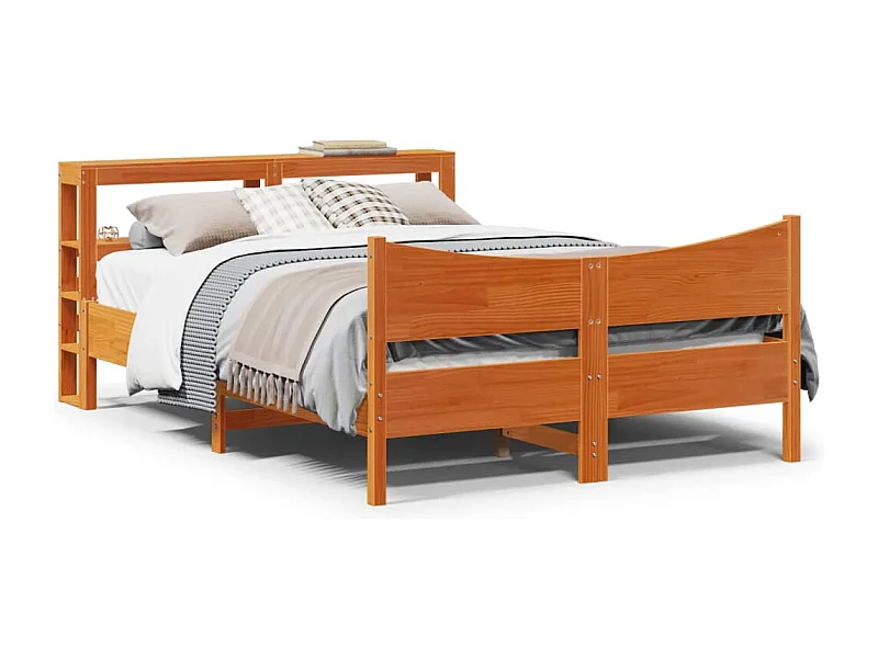 Letto per adulti | Letto singolo | Giroletto con Testiera Marrone Cera 120x200 cm Massello Pino