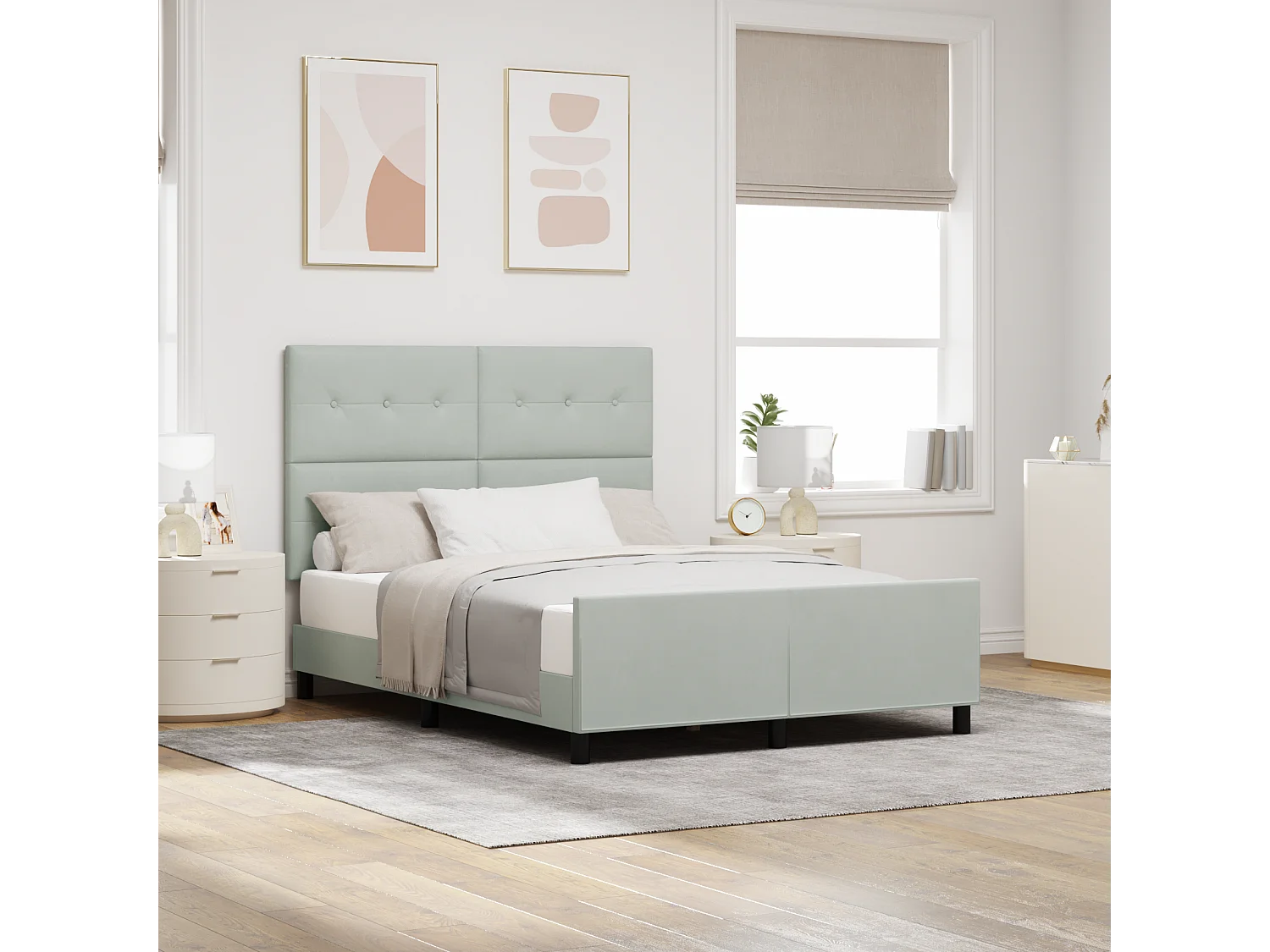 Lit double | Lit adulte | Cadre de lit avec tête de lit Gris clair 140x200 cm Velours