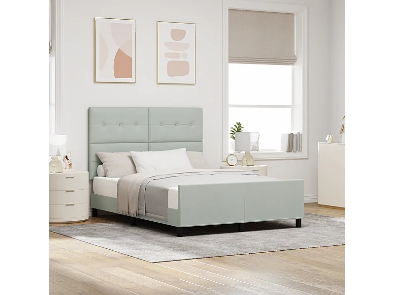Lit double | Lit adulte | Cadre de lit avec tête de lit Gris clair 140x200 cm Velours