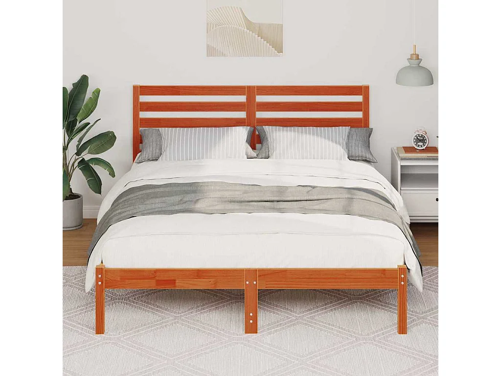 Lit double | Lit adulte | Cadre de lit Marron cire 135x190 cm Bois massif en pin
