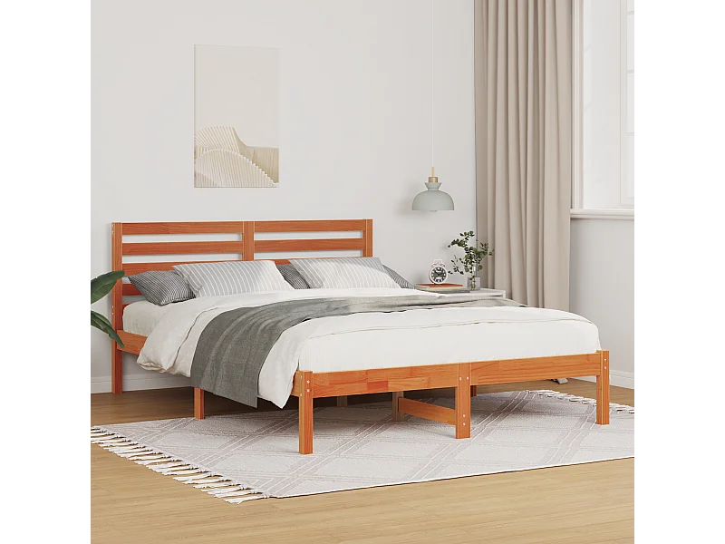 Lit double | Lit adulte | Cadre de lit Marron cire 135x190 cm Bois massif en pin