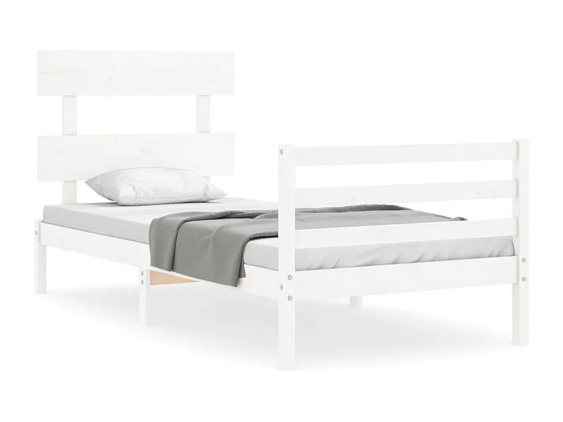 Lit simple | Lit adulte, enfant | Cadre de lit blanc bois massif 90x190 cm